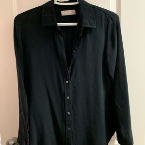 Everlane black clean silk shirt button down size 0